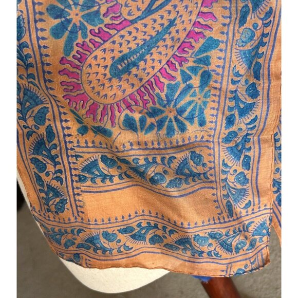 Art Scarf Rolled Edge Extra Long 10"x 98" Vintage Rectangle Paisley 100% Silk - Picture 6 of 6